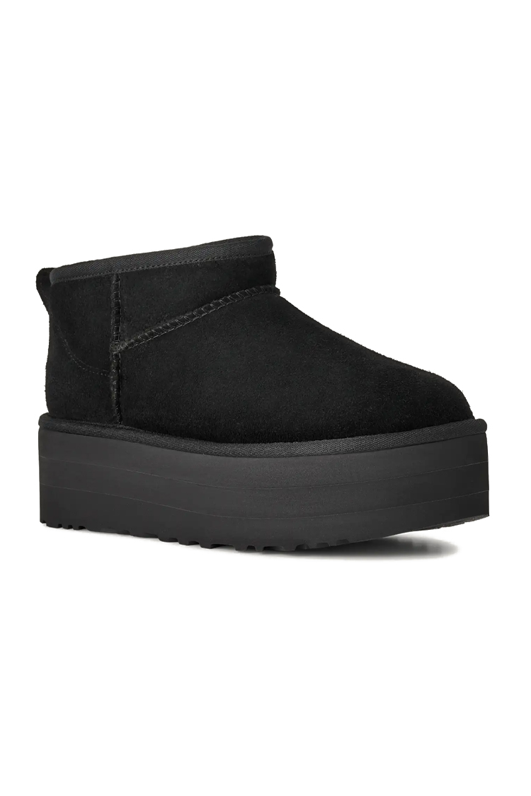 מגפון פלטפורמה אג UGG שחור זמש דגם Classic Ultra Mini Platform בטנת צמר סוליה 5 ס"מ