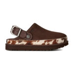 כפכפי עור UGG חום דגם Goldenstar Western Clog זמש פרווה מנומרת סוליית EVA רצועת לוגו