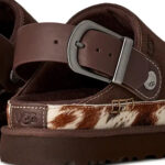 כפכפי עור UGG חום דגם Goldenstar Western Clog זמש פרווה מנומרת סוליית EVA רצועת לוגו