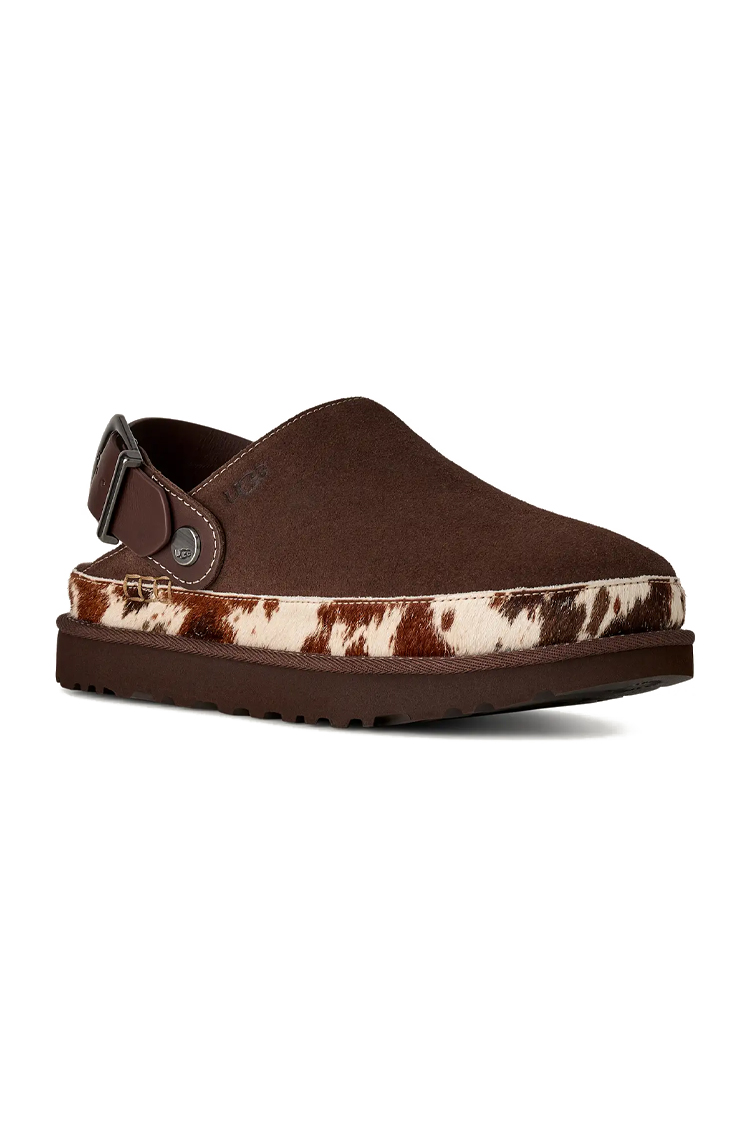 כפכפי עור UGG חום דגם Goldenstar Western Clog זמש פרווה מנומרת סוליית EVA רצועת לוגו
