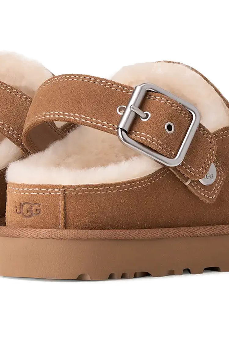כפכפי זמש UGG חום דגם Goldenstar Evelina בטנת צמר סינטטי סוליית EVA רצועת לוגו