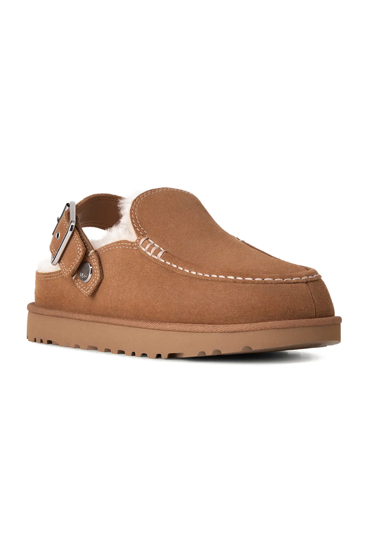 כפכפי זמש UGG חום דגם Goldenstar Evelina בטנת צמר סינטטי סוליית EVA רצועת לוגו