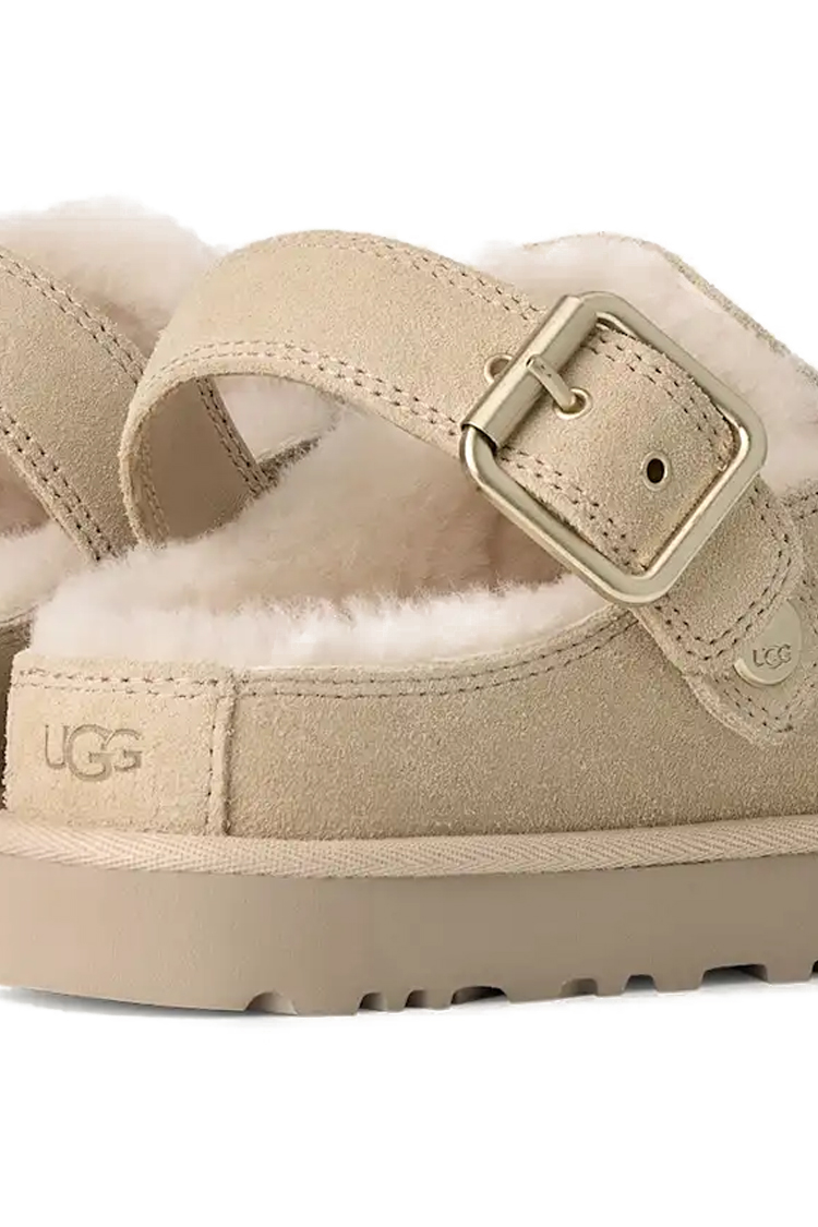 כפכפי זמש UGG קרם דגם Goldenstar Evelina בטנת צמר סינטטי סוליית EVA רצועת לוגו