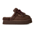 כפכפי זמש אג ugg חום דגם Disquette Heritage צמר כבשים סוליית EVA מדליון לוגו עקב