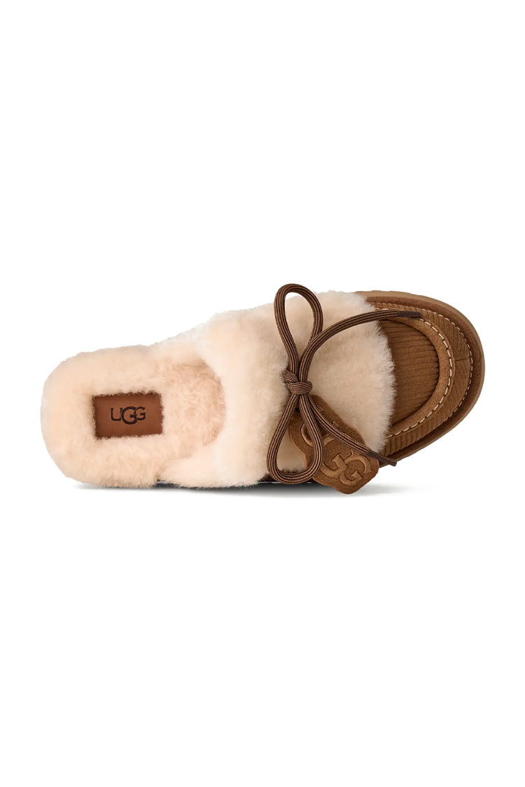 כפכפי זמש האג ugg חום דגם Disquette Heritage צמר כבשים סוליית EVA מדליון לוגו עקב