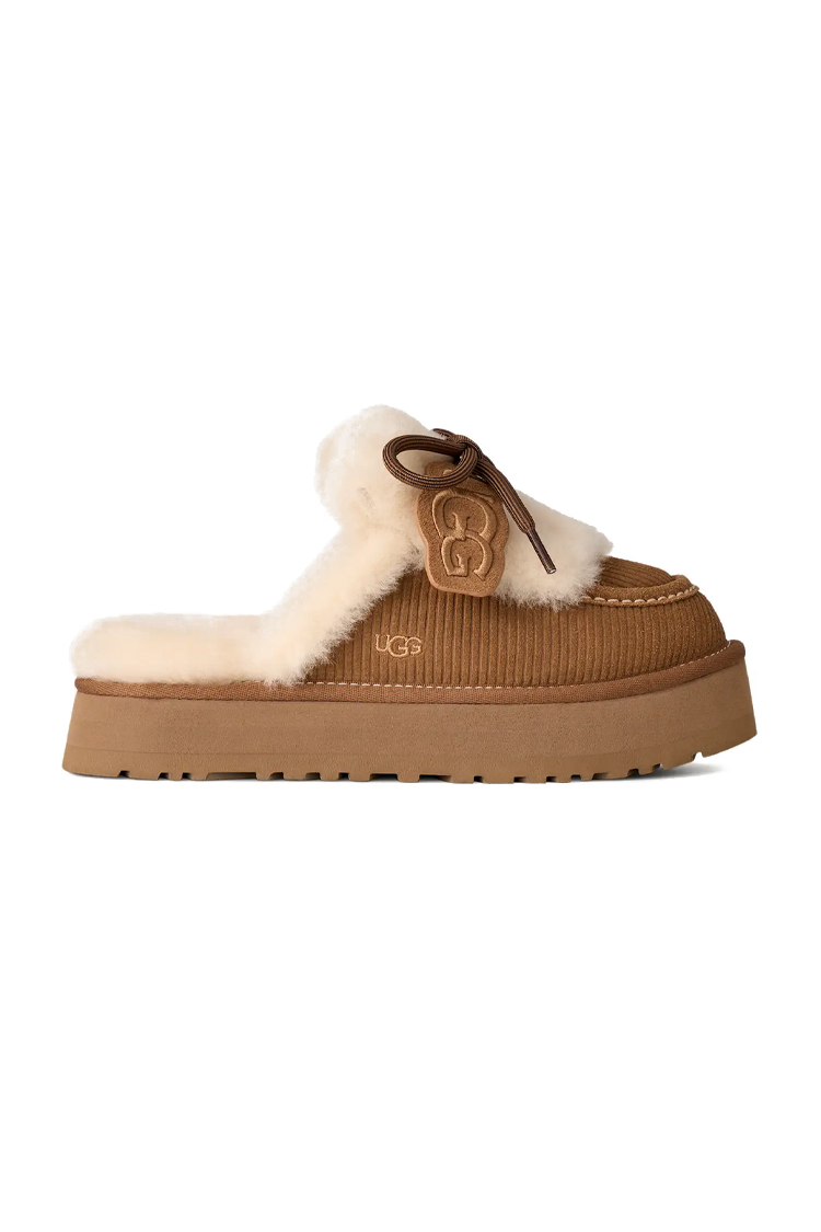 כפכפי זמש האג ugg חום דגם Disquette Heritage צמר כבשים סוליית EVA מדליון לוגו עקב