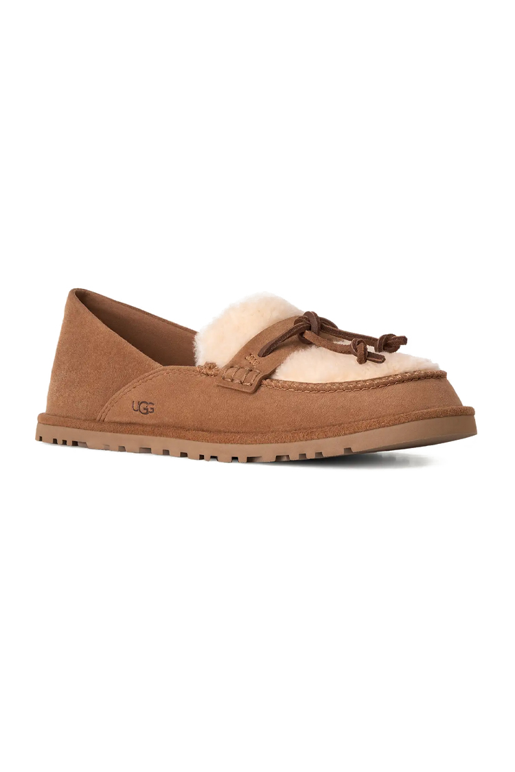 נעלי מוקסין UGG חום דגם Zora Loafer זמש צמר סוליית גומי שיק כפרי