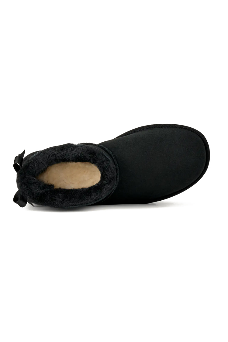 מגפון עור אג UGG שחור דגם Ultra Mini Bailey Bow עור כבש דו צדדי פפיון בטנת צמר