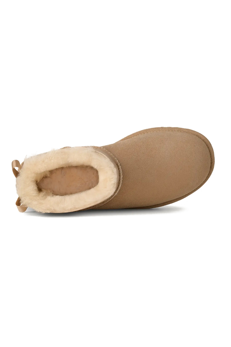 מגפון עור אג UGG קרם דגם Ultra Mini Bailey Bow עור כבש דו צדדי פפיון בטנת צמר