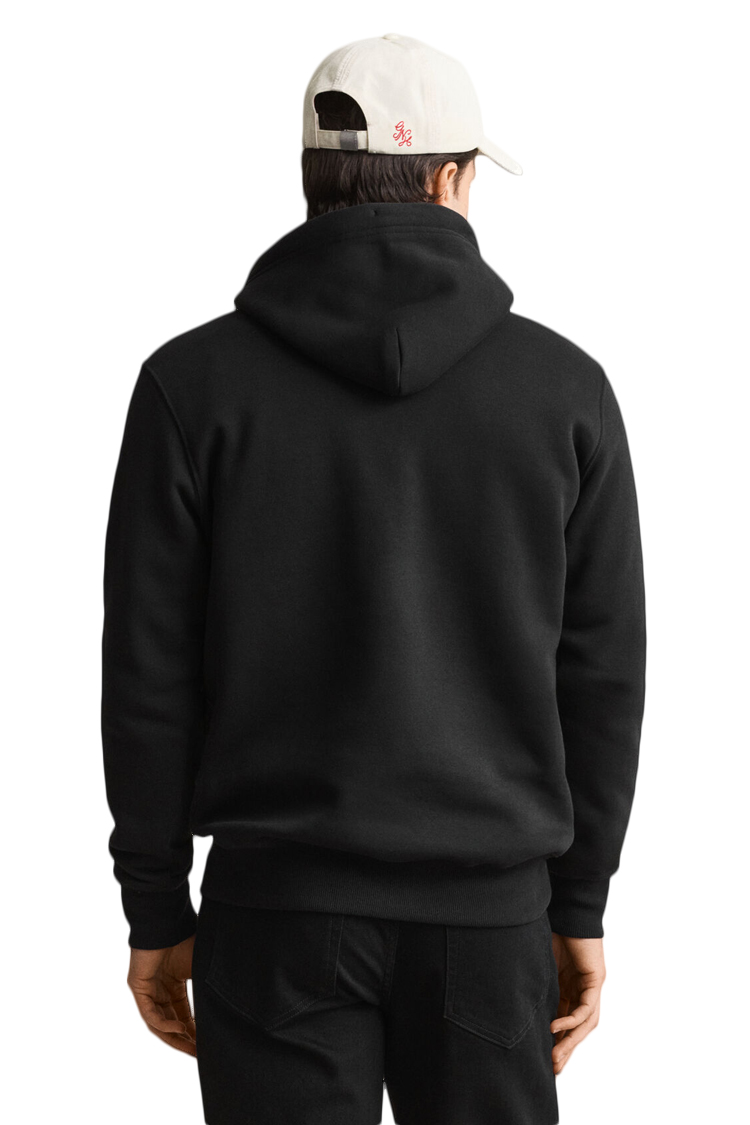 קפוצ’ון גאנט GANT שחור כותנה דגם Shield Hoodie גזרה רגילה רקמה וכיס קנגורו