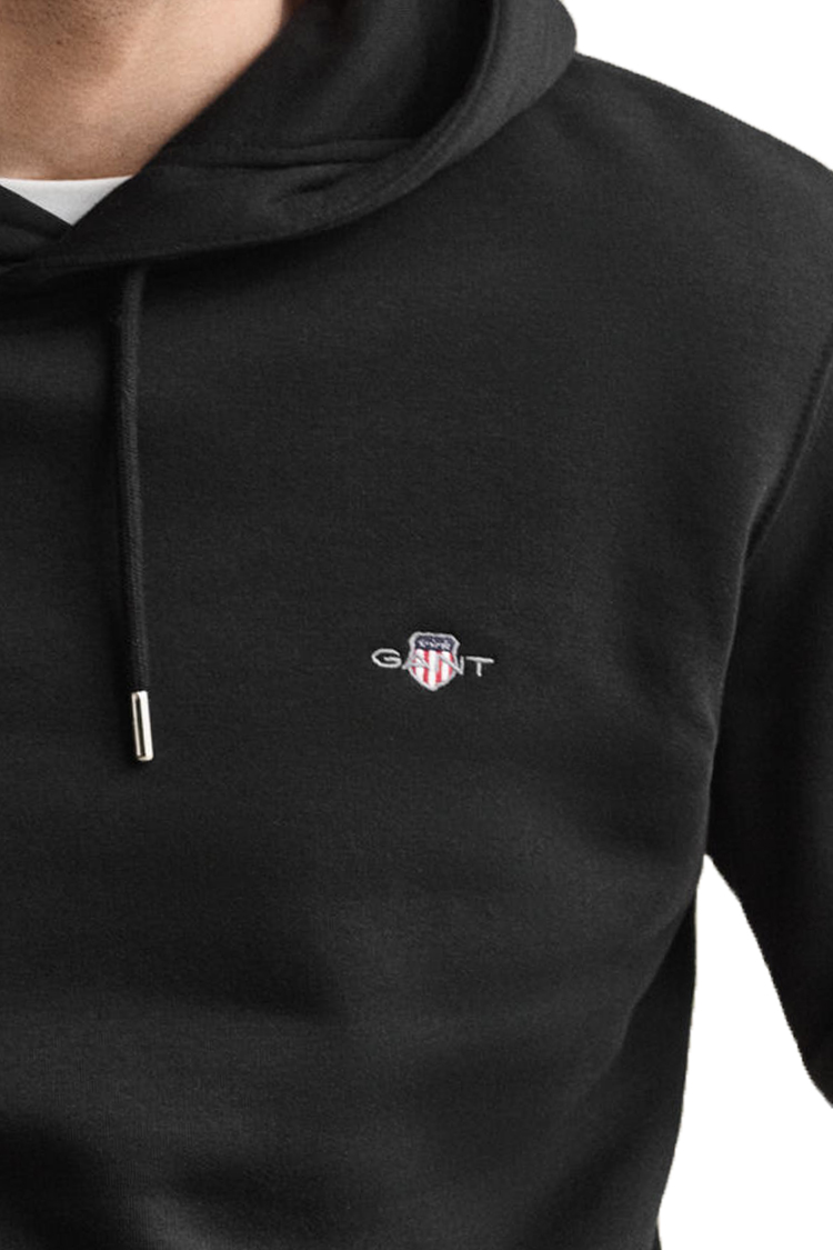 קפוצ’ון גאנט GANT שחור כותנה דגם Shield Hoodie גזרה רגילה רקמה וכיס קנגורו