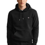 קפוצ’ון גאנט GANT שחור כותנה דגם Shield Hoodie גזרה רגילה רקמה וכיס קנגורו