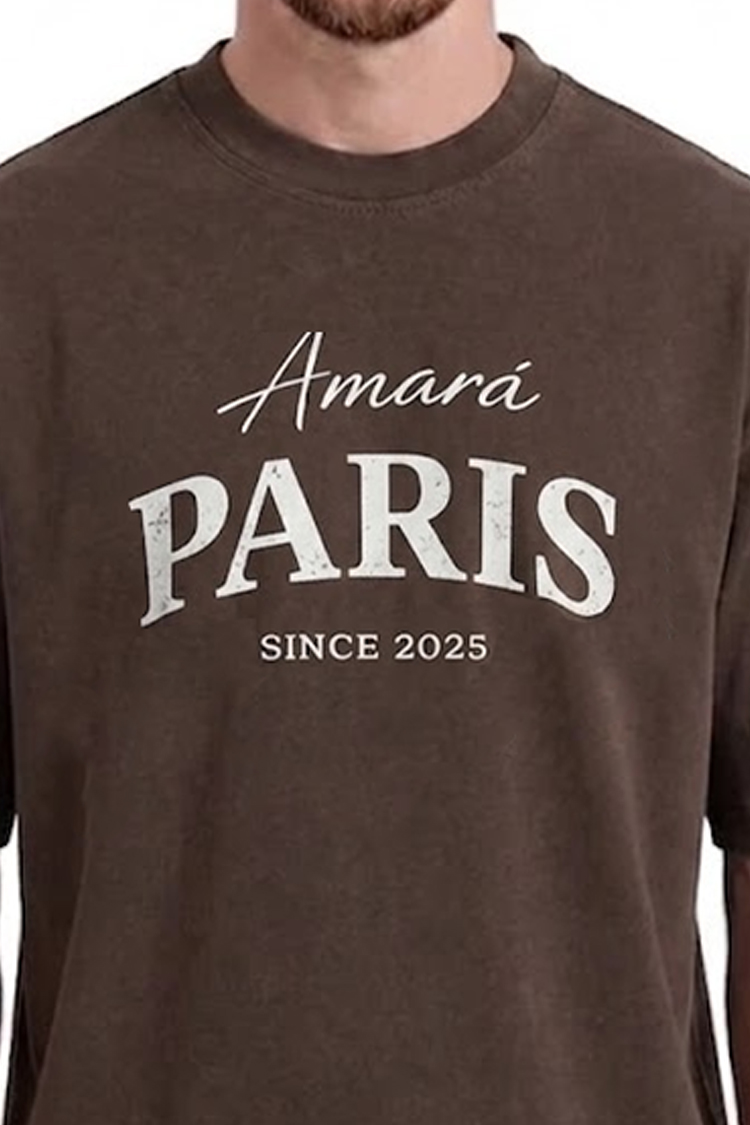 טי שירט אמרה פריז AMARA PARIS חום כותנה דגם Cotton 2025 T גזרה אוברסייז הדפס לוגו גדול בחזה