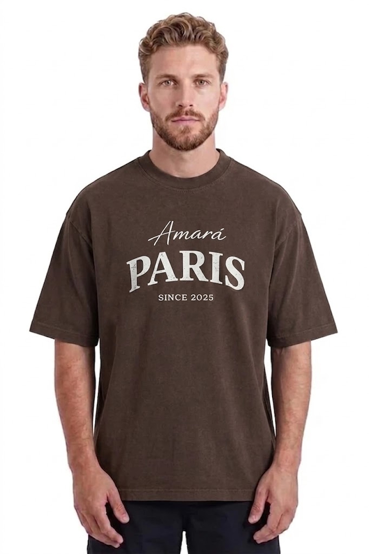 טי שירט אמרה פריז AMARA PARIS חום כותנה דגם Cotton 2025 T גזרה אוברסייז הדפס לוגו גדול בחזה