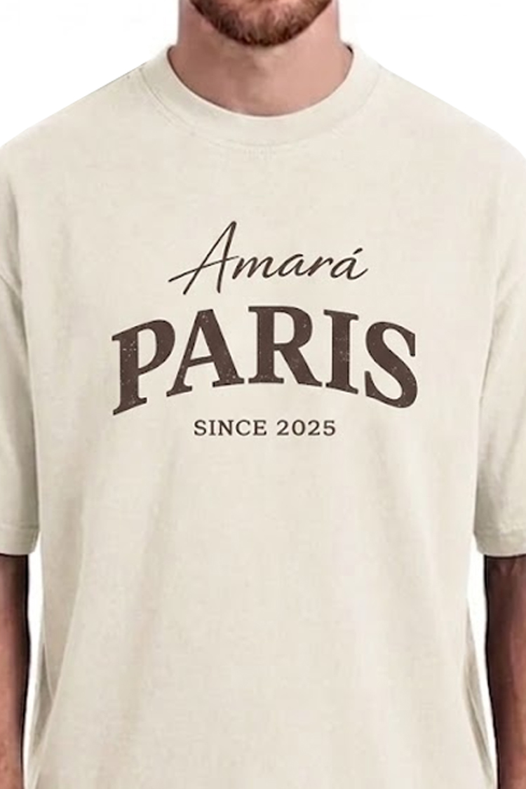טי שירט אמרה פריז AMARA PARIS קרם כותנה דגם Cotton 2025 T גזרה אוברסייז הדפס לוגו גדול בחזה