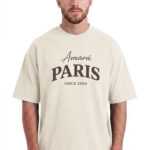 טי שירט אמרה פריז AMARA PARIS קרם כותנה דגם Cotton 2025 T גזרה אוברסייז הדפס לוגו גדול בחזה