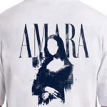 טי שירט אמרה פריז AMARA PARIS לבן כותנה דגם Cotton Paint Mona גזרה אוברסייז הדפס מונה ליזה בגב