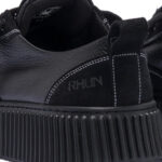 סניקרס רון RHUN שחור עור וזמש דגם Treble 2020 Leather גזרה MID פאנלים תפרי קונטרסט סוליה 3 ס”מ
