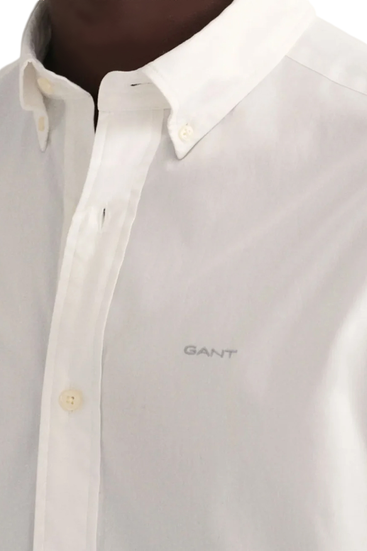 חולצה מכופתרת גאנט GANT לבן כותנה דגם Regular Fit Pinpoint Oxford גזרה רגילה רקמת מגן