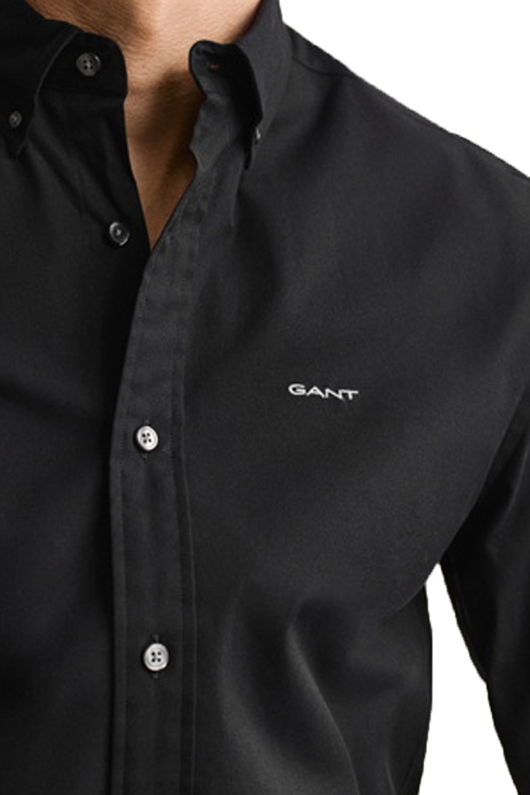חולצה מכופתרת גאנט GANT שחור כותנה דגם Regular Fit Pinpoint Oxford גזרה רגילה רקמת מגן