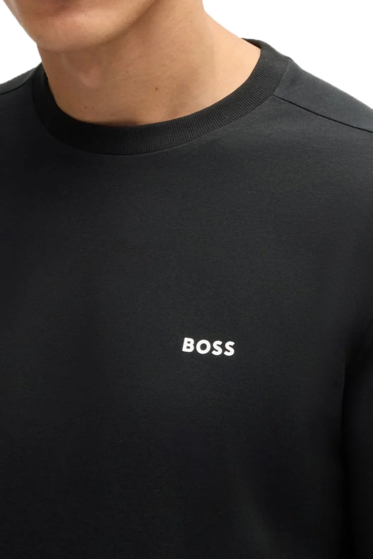 טי שירט ארוכה בוס boss שחור דגם Tee Long תשלובת כותנה רגולר פיט לוגו בחזה בייסיק