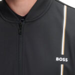 עליונית ז’קט ספורט בוס BOSS שחור דגם SW_TOC Game FZ פוליאסטר מבריק גברדין נידוף זיעה לוגו