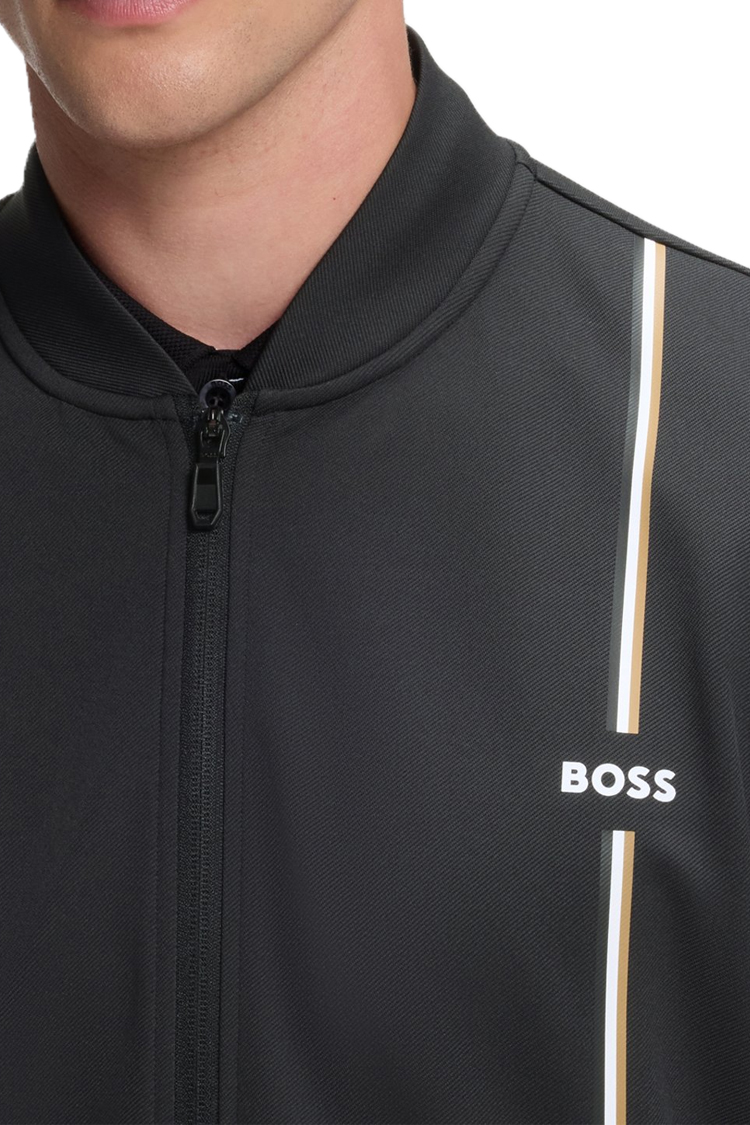 עליונית ז'קט ספורט בוס BOSS שחור דגם SW_TOC Game FZ פוליאסטר מבריק גברדין נידוף זיעה לוגו