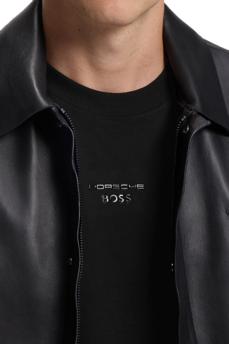 חולצה ארוכה בוס פורשה boss porsche שחור דגם Porsche x BOSS תבליט מטאלי כותנה גמישה