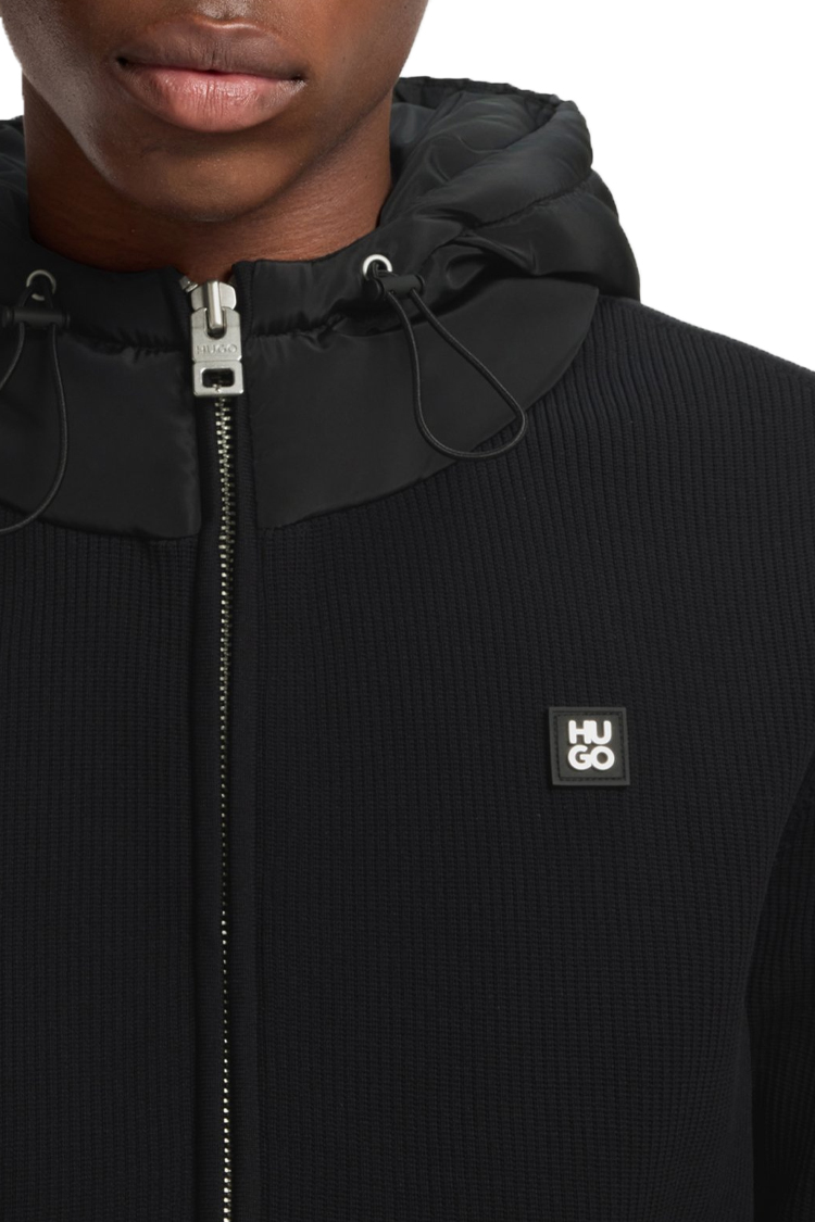 ז'קט קפוצ'ון הוגו HUGO שחור דגם Relaxed-fit hooded jacket פוליאסטר ארוג ניילון לוגו
