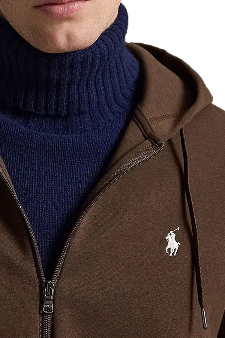 עליונית קפוצ'ון פולו ראלף לורן polo ralph lauren חום דגם Double-Knit Hoodie תשלובת כותנה רוכסן מלא רקמה