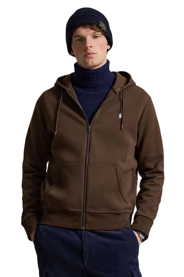 עליונית קפוצ'ון פולו ראלף לורן polo ralph lauren חום דגם Double-Knit Hoodie תשלובת כותנה רוכסן מלא רקמה