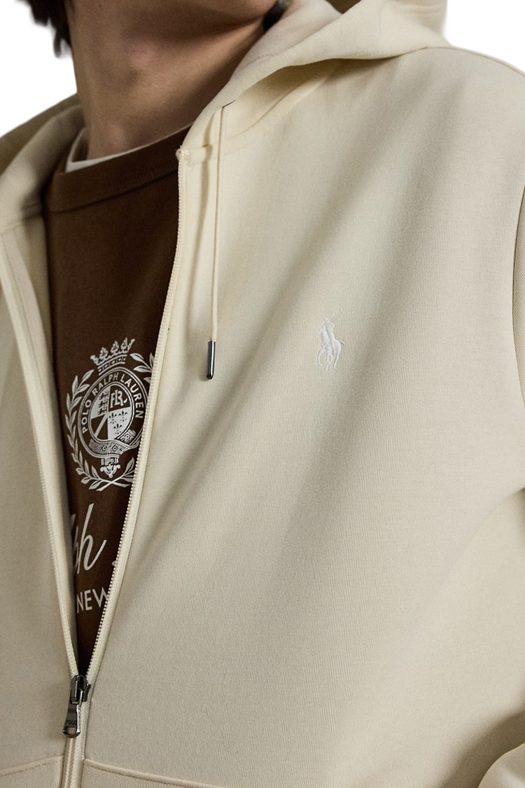 עליונית קפוצ'ון פולו ראלף לורן polo ralph lauren קרם דגם Double-Knit Hoodie תשלובת כותנה רוכסן מלא רקמה