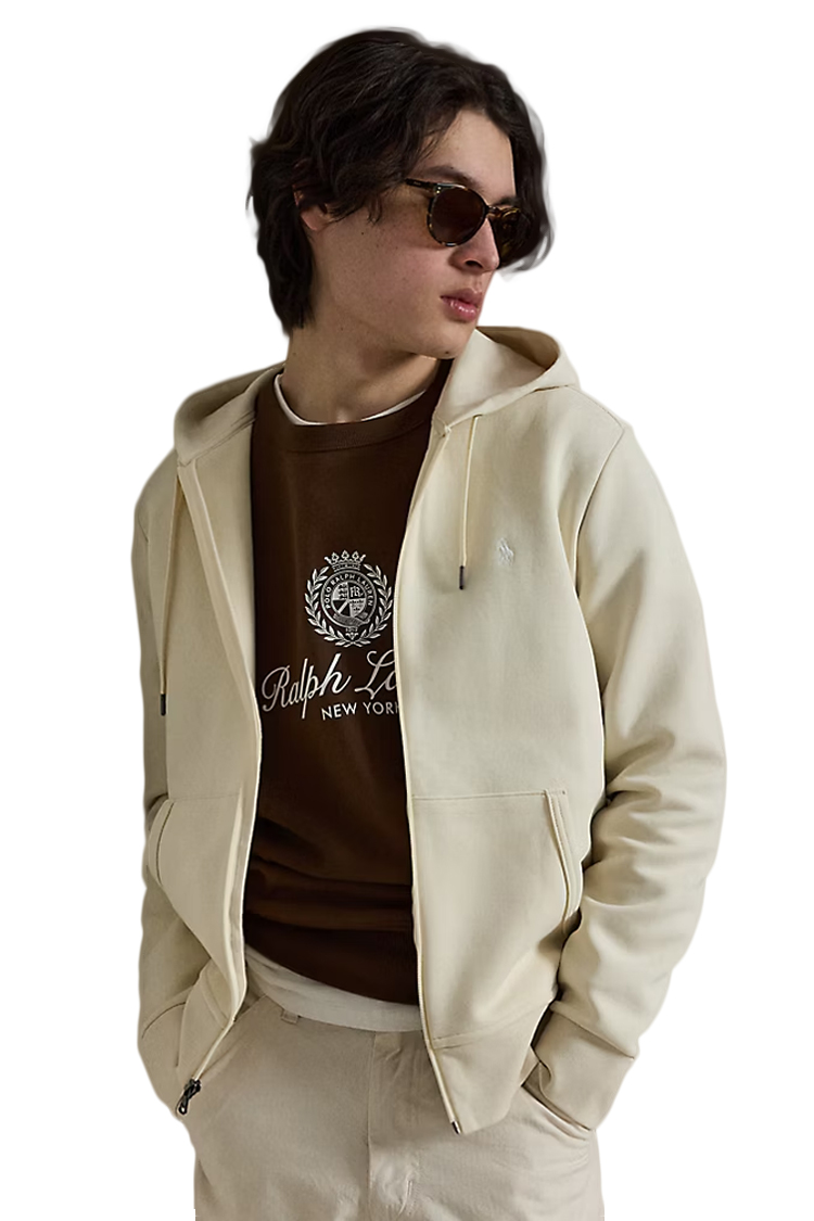 עליונית קפוצ'ון פולו ראלף לורן polo ralph lauren קרם דגם Double-Knit Hoodie תשלובת כותנה רוכסן מלא רקמה