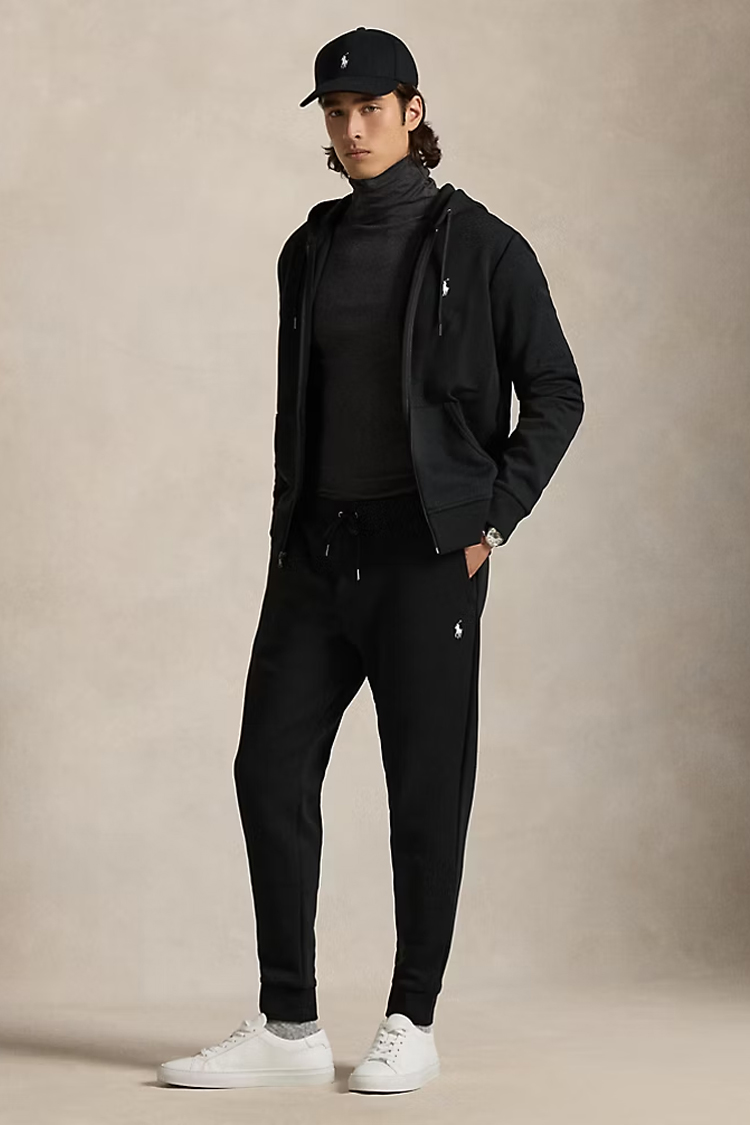מכנס טרנינג פולו ראלף לורן polo ralph lauren שחור דגם Double-Knit Jogging Bottoms תשלובת כותנה רקמה שרוול