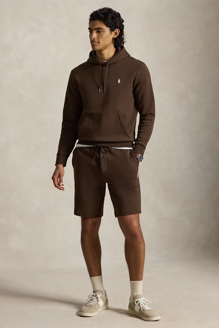 קפוצ’ון פולו ראלף לורן polo ralph lauren חום דגם Double-Knit Hoodie תשלובת כותנה כיס קנגורו רקמה