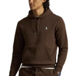 קפוצ’ון פולו ראלף לורן polo ralph lauren חום דגם Double-Knit Hoodie תשלובת כותנה כיס קנגורו רקמה