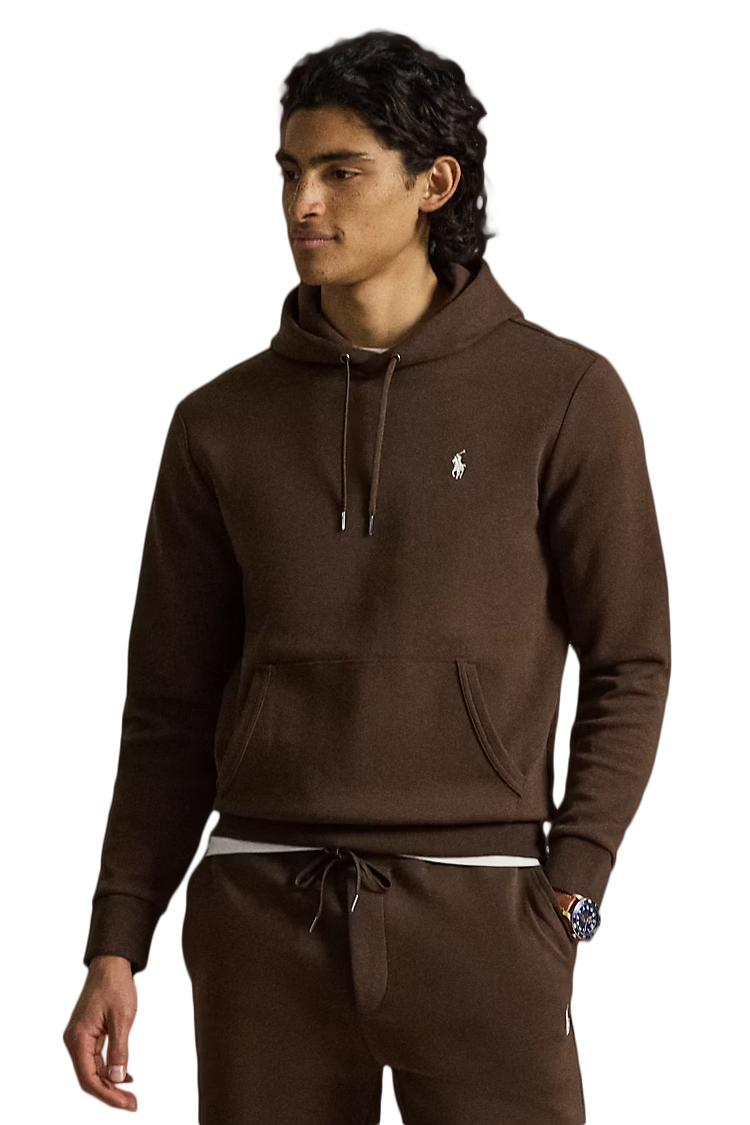 קפוצ'ון פולו ראלף לורן polo ralph lauren חום דגם Double-Knit Hoodie תשלובת כותנה כיס קנגורו רקמה