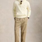 קפוצ’ון פולו ראלף לורן polo ralph lauren קרם דגם Loopback Fleece Hoodie 100 אחוז כותנה כיס קנגורו רקמה