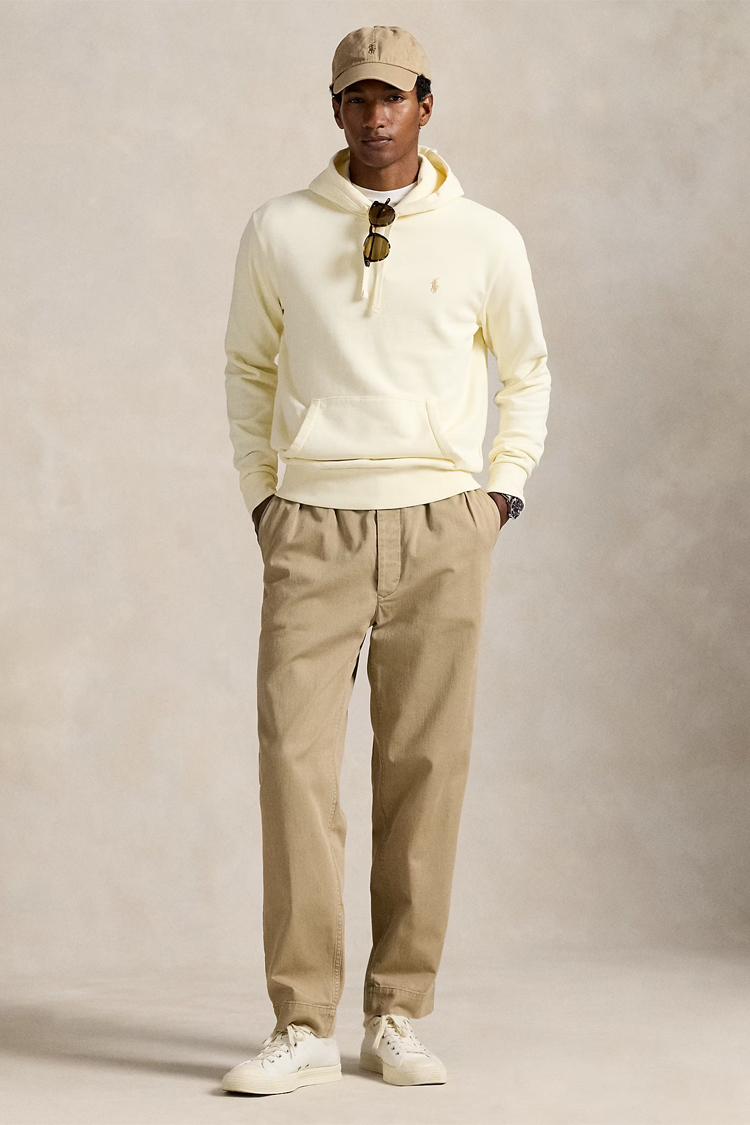 קפוצ’ון פולו ראלף לורן polo ralph lauren קרם דגם Loopback Fleece Hoodie 100 אחוז כותנה כיס קנגורו רקמה