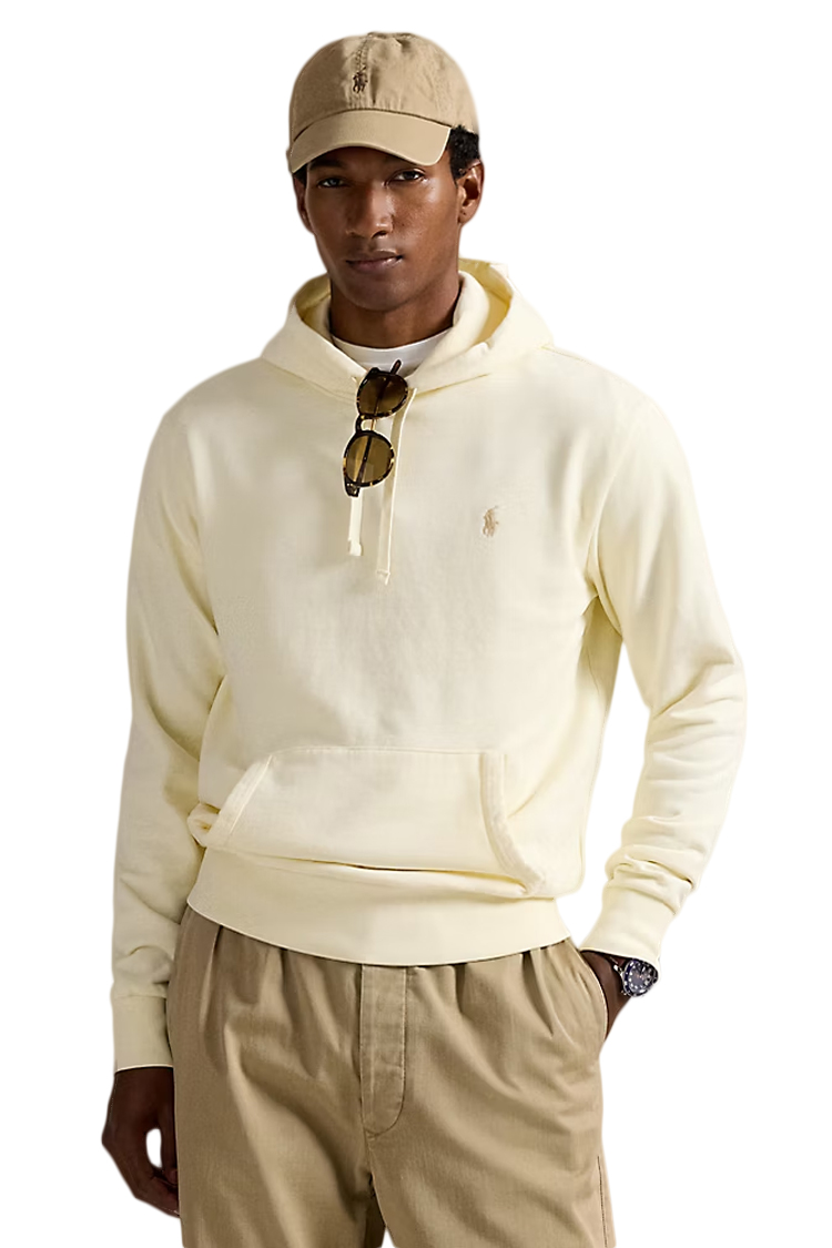 קפוצ'ון פולו ראלף לורן polo ralph lauren קרם דגם Loopback Fleece Hoodie 100 אחוז כותנה כיס קנגורו רקמה