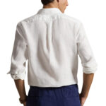 חולצת פשתן פולו ראלף לורן polo ralph lauren לבן דגם Custom Fit Linen Shirt מכופתרת רקמה