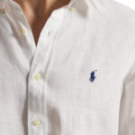 חולצת פשתן פולו ראלף לורן polo ralph lauren לבן דגם Custom Fit Linen Shirt מכופתרת רקמה