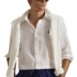 חולצת פשתן פולו ראלף לורן polo ralph lauren לבן דגם Custom Fit Linen Shirt מכופתרת רקמה