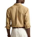 חולצת פשתן פולו ראלף לורן polo ralph lauren קאמל דגם Custom Fit Linen Shirt מכופתרת רקמה