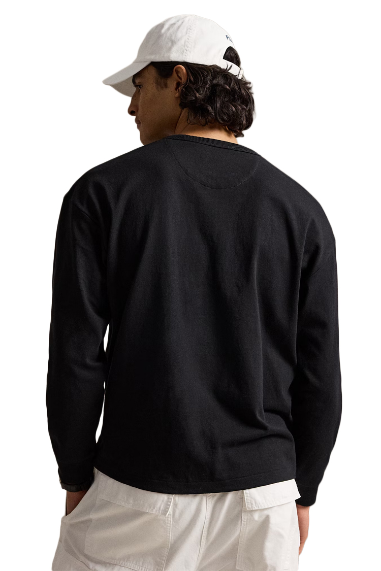 טי שירט ארוכה פולו ראלף לורן polo ralph lauren שחור דגם Relaxed Fit Jersey Long-Sleeve 100 אחוז כותנה שרוול אלסטי רקמה