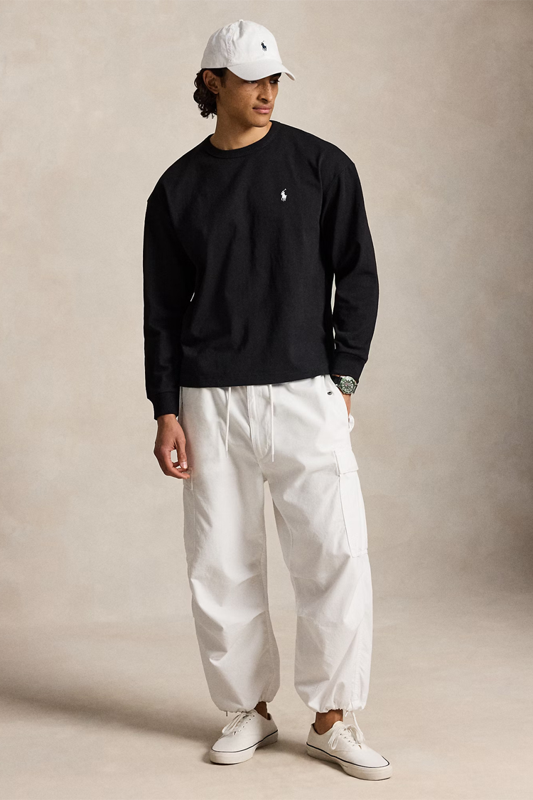 טי שירט ארוכה פולו ראלף לורן polo ralph lauren שחור דגם Relaxed Fit Jersey Long-Sleeve 100 אחוז כותנה שרוול אלסטי רקמה