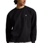 טי שירט ארוכה פולו ראלף לורן polo ralph lauren שחור דגם Relaxed Fit Jersey Long-Sleeve 100 אחוז כותנה שרוול אלסטי רקמה