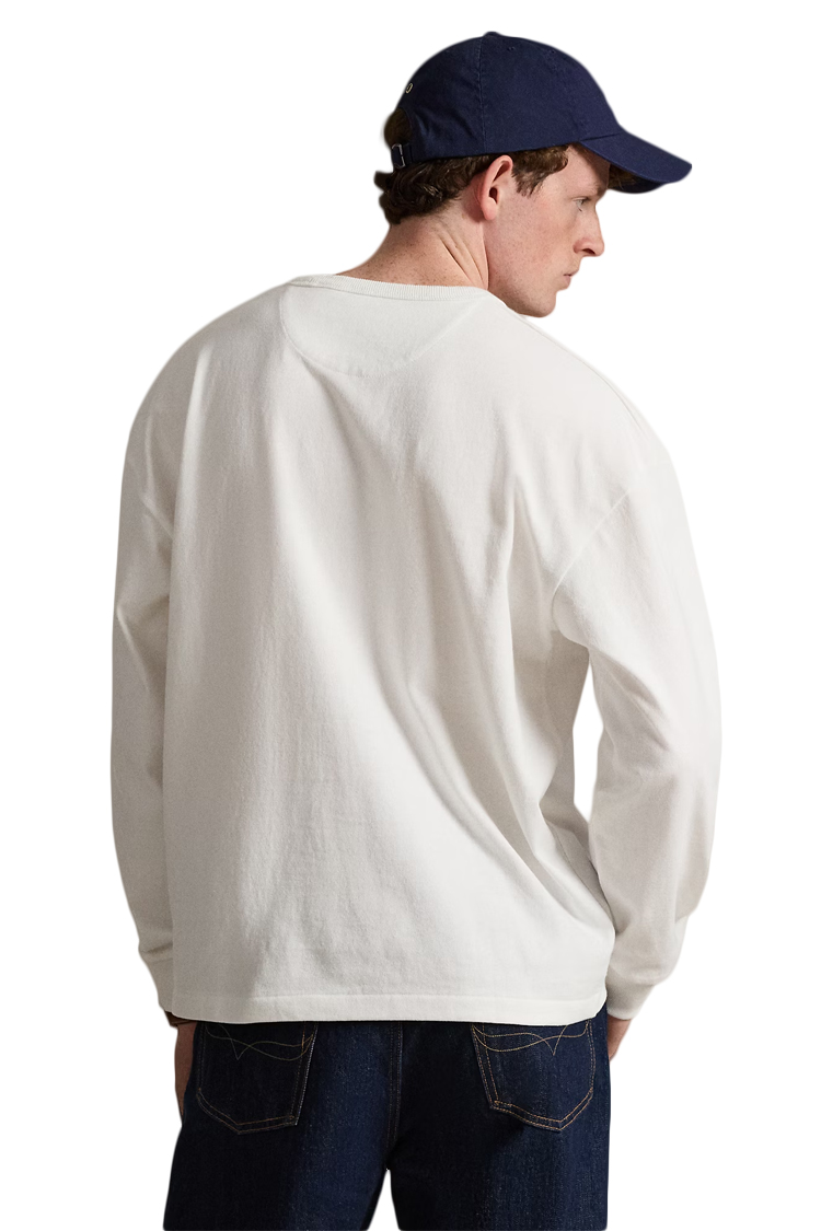 טי שירט ארוכה פולו ראלף לורן polo ralph lauren לבן דגם Relaxed Fit Jersey Long-Sleeve 100 אחוז כותנה שרוול אלסטי רקמה