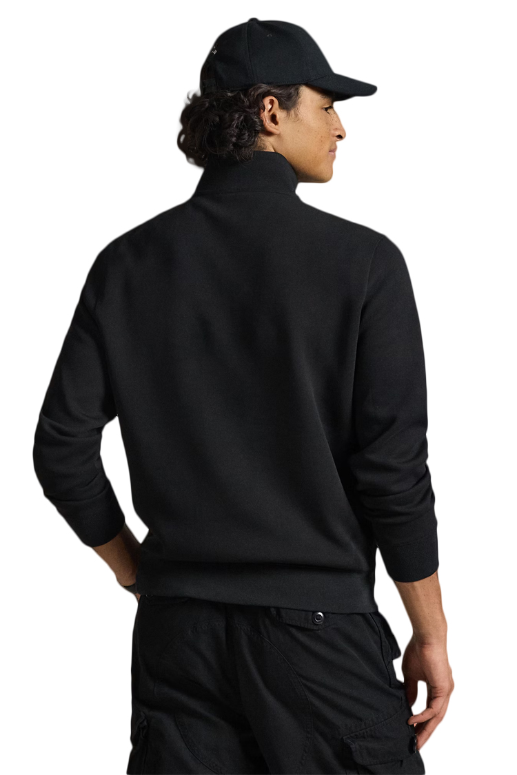 סווטשירט פולו ראלף לורן polo ralph lauren שחור דגם Double-Knit Quarter-Zip Pullover תשלובת כותנה רבע רוכסן רקמה
