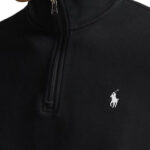 סווטשירט פולו ראלף לורן polo ralph lauren שחור דגם Double-Knit Quarter-Zip Pullover תשלובת כותנה רבע רוכסן רקמה